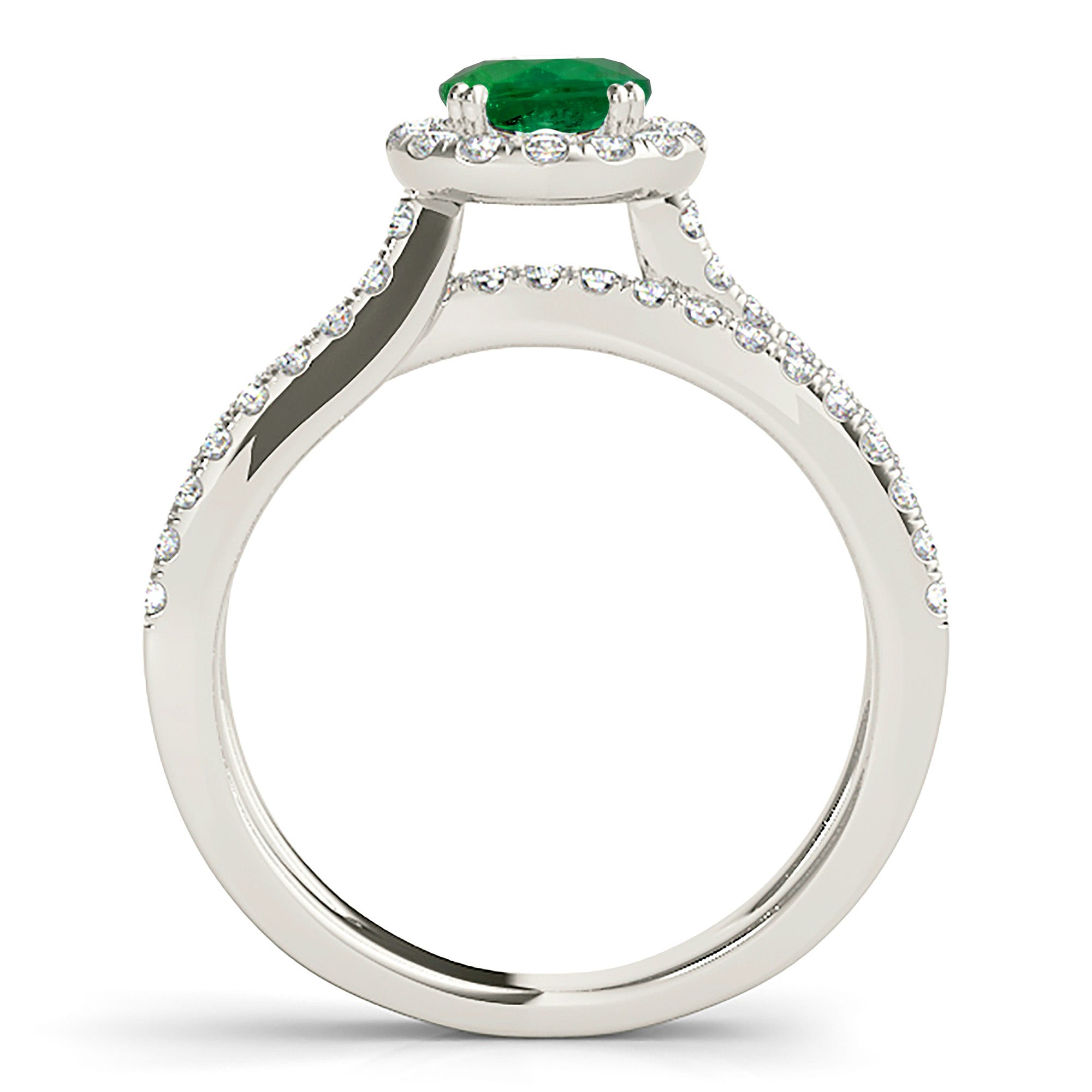 1.14 ct. Genuine Emerald Ring With 0.50 ctw. Diamond Halo And Wide Split Shank-VIRABYANI